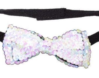 Papillon con paillettes bianco opale: accessorio in raso regolabile unisex per adulti
