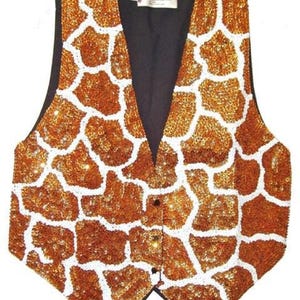 Gilet con paillettes a forma di giraffa, gilet con perline scintillanti a forma di giraffa, top geometrico con paillettes, outfit a tema giungla, outfit da rave a tema giraffa, gilet da festa a tema animale