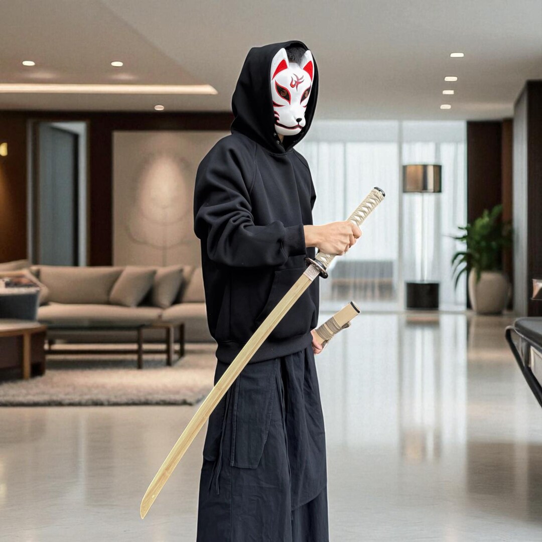 Samurai Props Black Bamboo Blade Samurai Katana Sword Wooden Saya Unsharp Cosplay ...