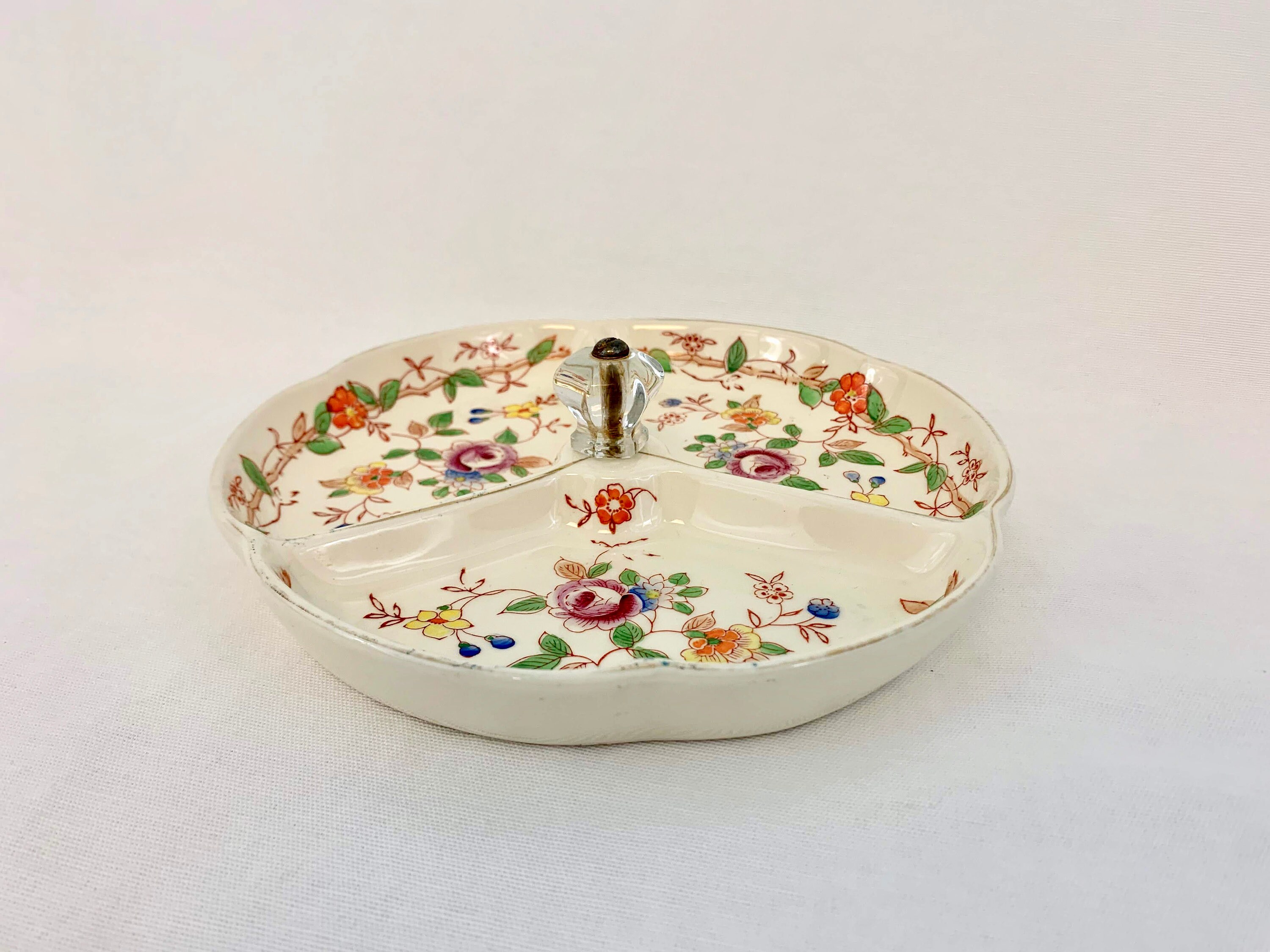 Vintage Japanese Divided Small Serving Dish Floral Painted Etsy