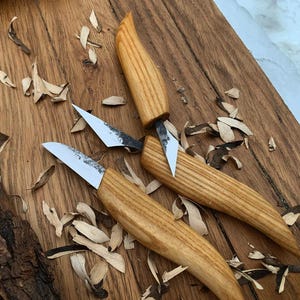 Handcrafted Wood Carving Knife Set: Detail, Hook, & Roughing Knives