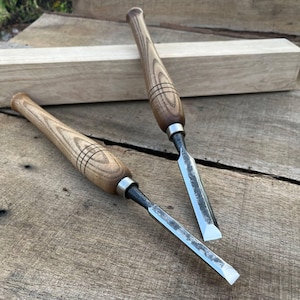 Set of 2 Long Wood Carving Chisels | 11mm, 17mm | Hand-Forged Woodworking Tools with Hardwood Handles | a good gift for a carpenter