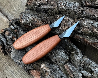 Set of 2 Wood Carving Knives | 65G Carbon Steel | Handmade Whittling Tools