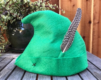 Medium Kelly Green Peter Pan Hat with Brown Spotted Feather