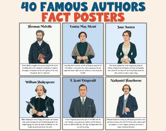 40 Famous Author Fact Posters | ELA Classroom Decor | Reading Bulletin Board | Literary Figures PDF | English Language Arts Poster Set