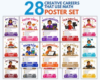 Creative Career Math Posters, Careers That Use Math, Art Music Classroom Decor, Real World Math Bulletin Board, Homeschool PDF