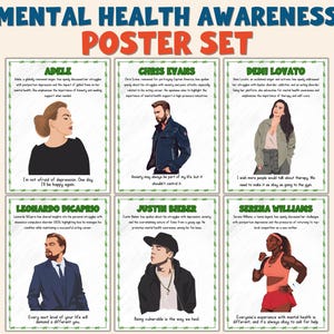 40 Mental Health Awareness Posters | Celebrity Mental Health | Classroom Decor | Bulletin Board | Inspiring Quotes | Counseling Office | PDF