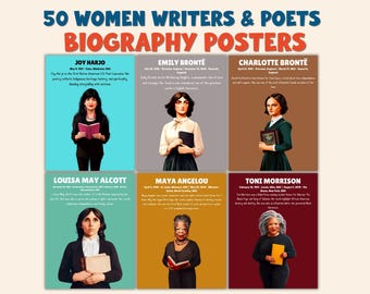 50 Women Writers & Poets Biography Posters • Women’s History Month Classroom Decor • Literacy and ELA Bulletin Board • Famous Female Authors
