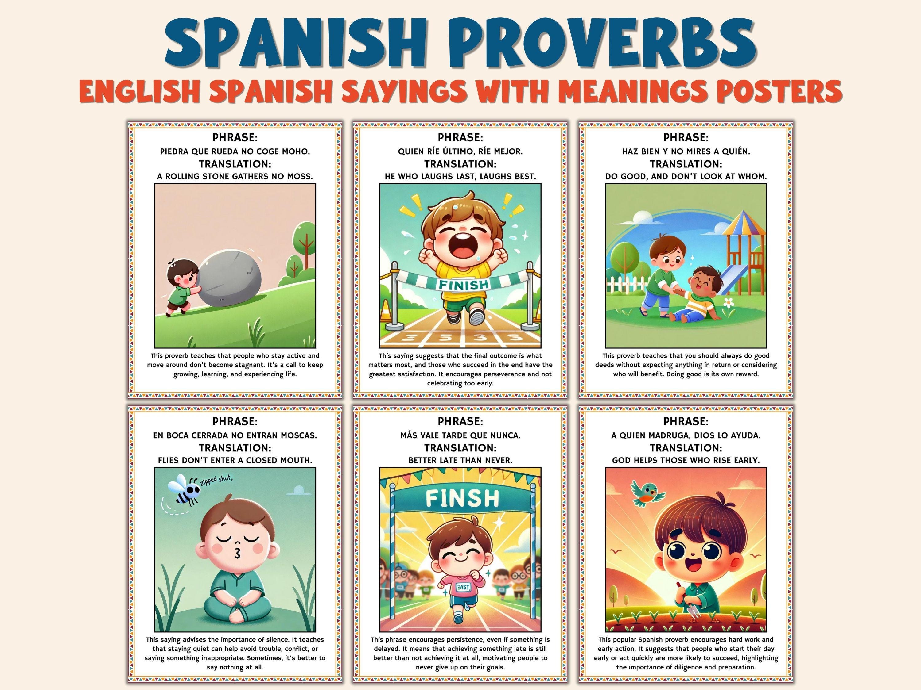 Spain Proverb Spanish Proverbs Posters Bilingual | English Spanish Sayings With ...