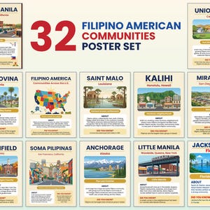 Filipino American History Month Posters, 32 Filipino American Communities Bulletin Board, FAHM Classroom Decor, Social Studies Printable
