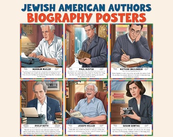 Jewish American Authors Biography Posters for Heritage Month, Famous Writers & Poets, ELA Classroom Decor Literary Bulletin Board Poster Set