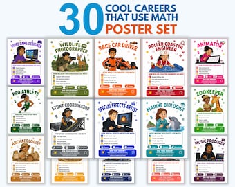 Cool Careers That Use Math Posters, Set of 30 Career Day Printable, Math Classroom Decor, STEM Career Exploration, Fun Bulletin Board PDF