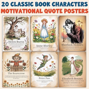 20 Classic Literature Quote Posters, Book Character Printable Wall Art, English Classroom Decor, ELA Reading Corner, Library Bulletin Board