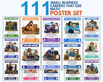 Careers That Use Math Posters, 111 Real World Math Classroom Decor, Entrepreneur Career Day Bulletin Board, Homeschool Printable PDF