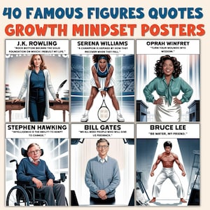 Growth Mindset Quote Posters from Famous Figures Classroom Decor, Motivational Wall Art, Inspirational Prints, SEL Posters, Instant Download