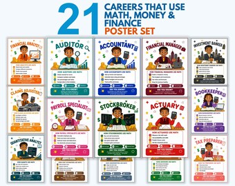 Math Career Posters, Careers That Use Math, Money & Finance Classroom Decor, Real World Math Bulletin Board, Homeschool Printable PDF