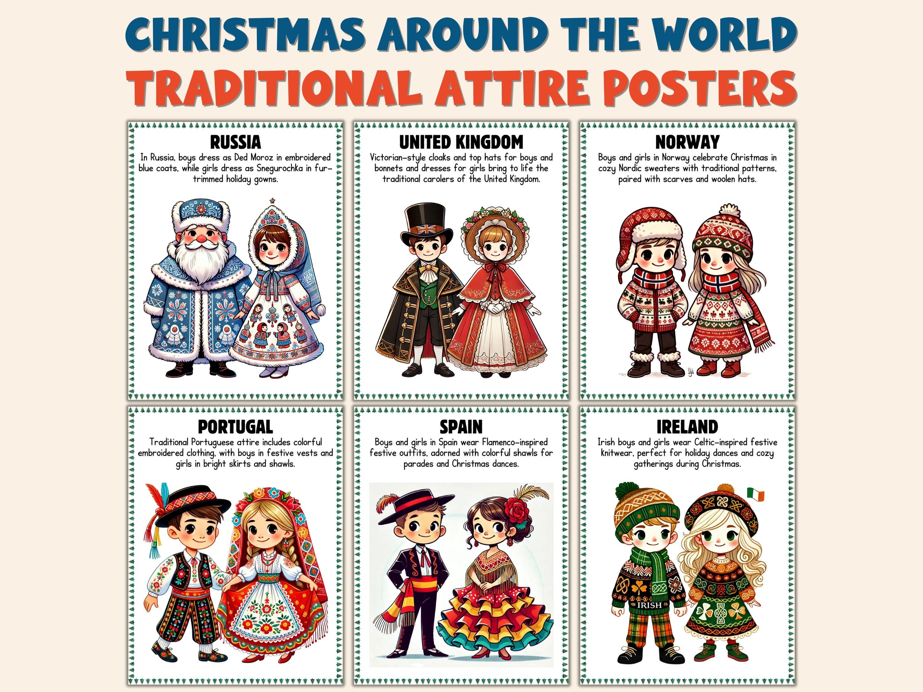 Christmas Around the World Traditional Holiday Attire Posters |  Multicultural Christmas Classroom Decor | Christmas Outfits Bulletin Board  - Etsy