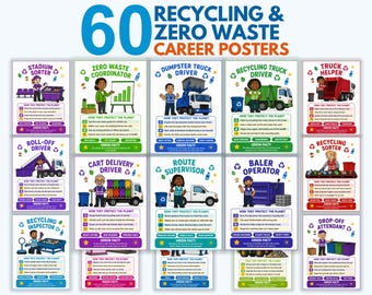 Career Posters for Kids, 60 Green Jobs Career Exploration Set, Earth Day Bulletin Board, Recycling Classroom Decor, Homeschool Printable PDF