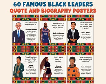 60 Schwarze Geschichte Monat Zitat und Biografie Poster, inspirierende schwarze Führer Klassenzimmer Dekor BHM Bulletin Board Anzeige motivierende Wandkunst