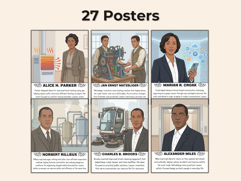 27 schwarze Erfinder Poster, STEM Erfindungen, Wissenschaft Klassenzimmer Dekor, Wachstumsgedenkweise, Geschichte der Technik, Geschichte der Schwarzen, Instant Download Bild 2