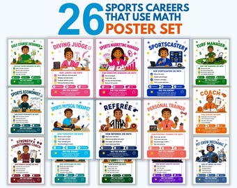 Sports Math Career Posters, Careers That Use Math, Sports Classroom Decor, Real World Math Bulletin Board, Homeschool Printable PDF