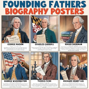 Founding Fathers Biography Posters US History Independence Day American Revolution Social Studies Classroom Decor Historical Figures PDF