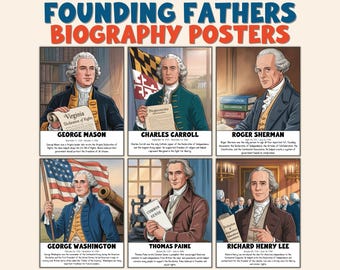 Founding Fathers Biografie Posters Amerikaanse geschiedenis Onafhankelijkheidsdag Amerikaanse revolutie Sociale studies Klaslokaaldecoratie Historische figuren PDF
