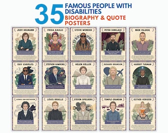 Famous People with Disabilities Posters, Biography Quote Printable, Disability Awareness Month Bulletin Board, Special Education Classroom