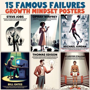 Famous Failures Growth Mindset Posters | 15 Inspirational Quotes for Students | Classroom Decor Motivation & Resilience | Printable Wall Art