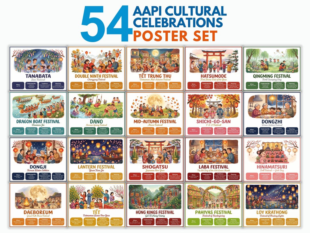 AAPI Cultural Celebrations Poster Set, Asian Holiday Classroom Decor ...