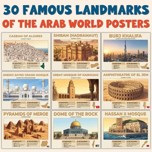 Famous Landmarks of the Arab World Posters | 30 Middle East North Africa Landmarks | Geography Social Studies Classroom Decor Printables PDF