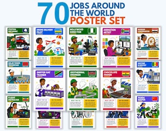 Jobs Around the World Posters, 70 Printable Careers Around the World Classroom Decor, World Cultures Geography Bulletin Board, Homeschool