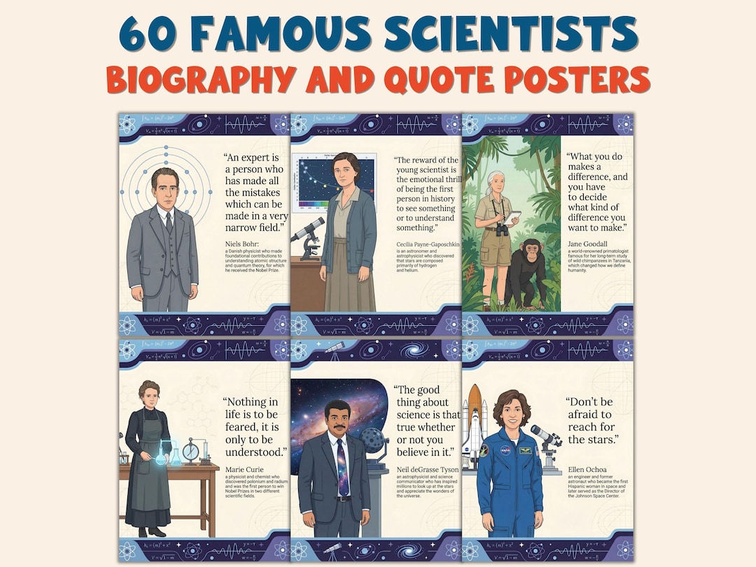 60 Famous Scientists Posters | Biography Quotes STEM Science Physics ...