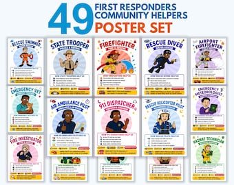 First Responders Posters for Kids, Community Helpers Classroom Decor, Set of 49 Career Posters, Fire Safety, Printable PDF Instant Download