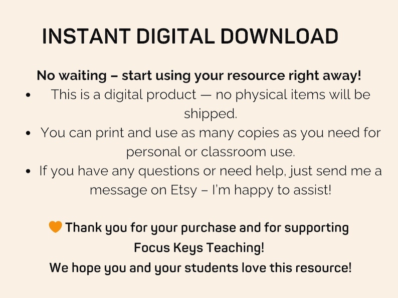 May include: A digital download announcement on a cream background with black text. The text reads "INSTANT DIGITAL DOWNLOAD" and provides details about the product, including that it is a digital product and can be printed.