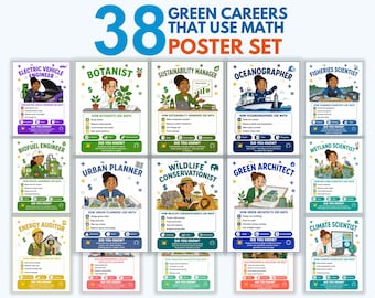 Green Careers That Use Math Posters, Set of 38 Career Day Printable, Earth Day Classroom Decor, STEM Environmental Science, Bulletin PDF