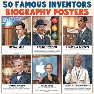 50 Famous Inventors Biography Posters National Inventors Month STEM Bulletin Board Decor, Science History Classroom Display Digital Download