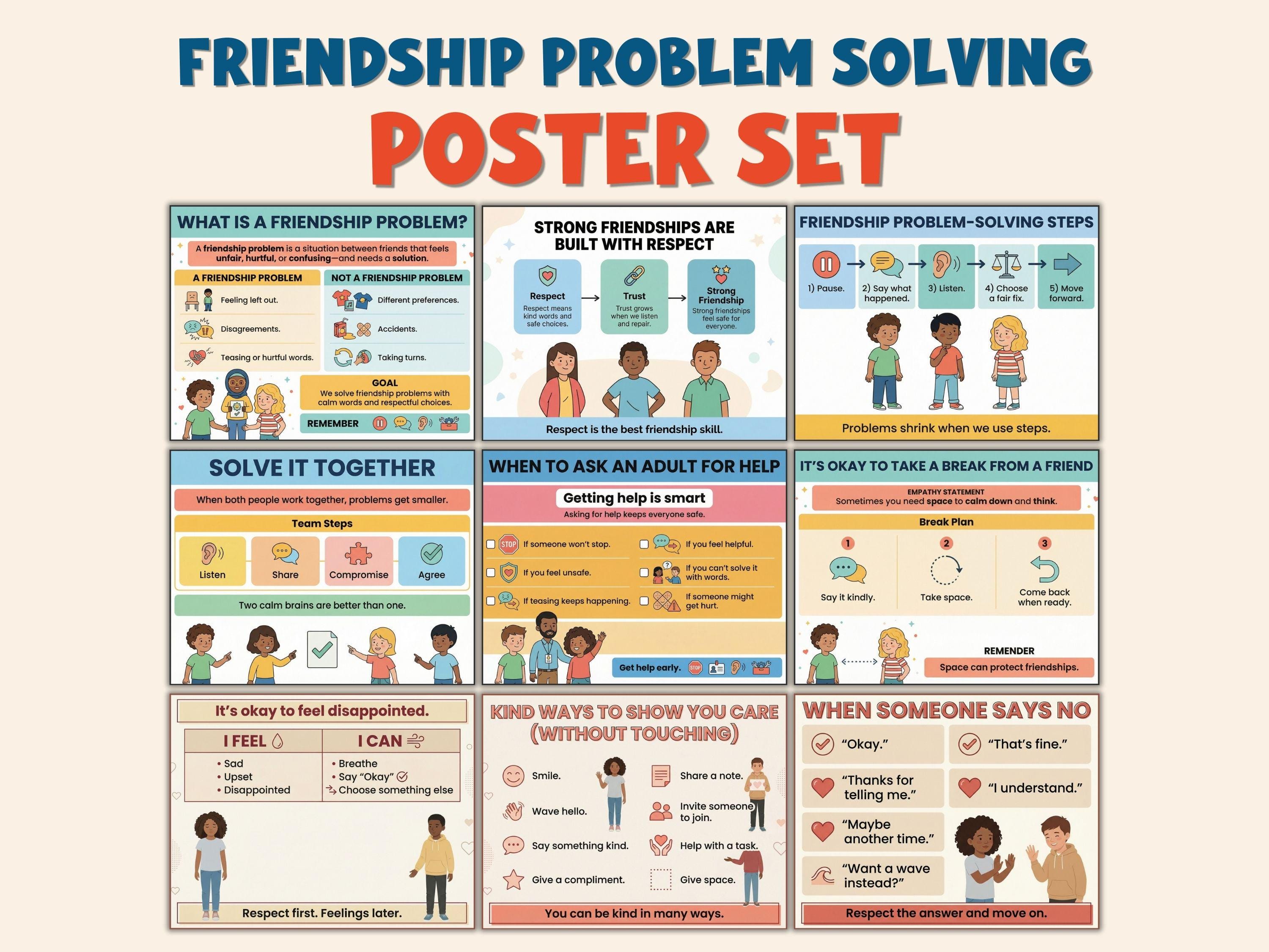 Friendship Problem Solving Posters | SEL Social Skills Conflict ...