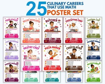 Culinary Careers That Use Math Posters, Set of 25 Chef Career Day Printable, Math Classroom Decor, Career Exploration Bulletin Board PDF