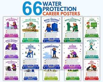 Water Careers Posters for Kids, 66 Water Protection Jobs, Earth Day Classroom Decor, Career Bulletin Board Set, Homeschool Printable PDF