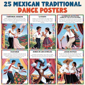 25 Mexican Traditional Dance Posters, Classroom Decor, Cinco de Mayo Bulletin Board, Hispanic Heritage Month, Spanish Latin American Culture
