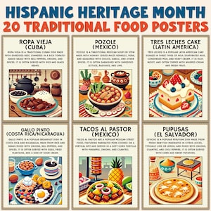 Hispanic Heritage Month Food Posters | 20 Traditional Hispanic Dishes | Classroom Decor | Cultural Bulletin Board, Educational Latin Cuisine