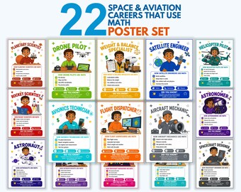 Space & Aviation Career Math Posters, Careers That Use Math, STEM Classroom Decor, Astronaut Pilot Bulletin Board, Homeschool PDF