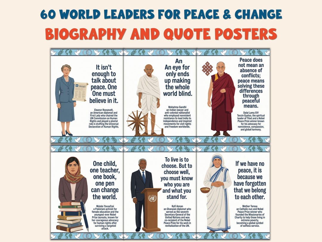 60 World Leaders for Peace & Change Posters, Biography Quotes, History ...