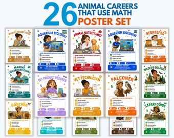 Animal Careers That Use Math Posters, Set of 26 Career Day Printable, Math Classroom Decor, Animal Career Exploration, Bulletin Board PDF