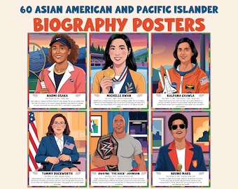 AAPI Erb Monat Klassenzimmer Dekor | asiatisch-amerikanische Poster Pinnwand | Vielfalt druckbare Kunst | Multikulti-Geschichtslehrer