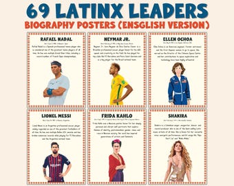 69 Latinx Leaders Biography Posters | Hispanic Heritage Month Decor | Famous Hispanic Figures | Classroom Bulletin Board | (English Version)