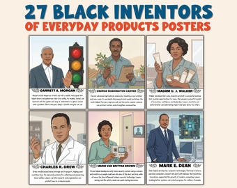 27 carteles de inventores negros, inventos STEM, decoración para aulas de ciencias, mentalidad de crecimiento, historia de la ingeniería, historia afroamericana, descarga instantánea