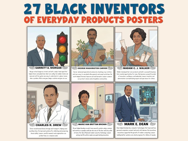 27 schwarze Erfinder Poster, STEM Erfindungen, Wissenschaft Klassenzimmer Dekor, Wachstumsgedenkweise, Geschichte der Technik, Geschichte der Schwarzen, Instant Download Bild 1
