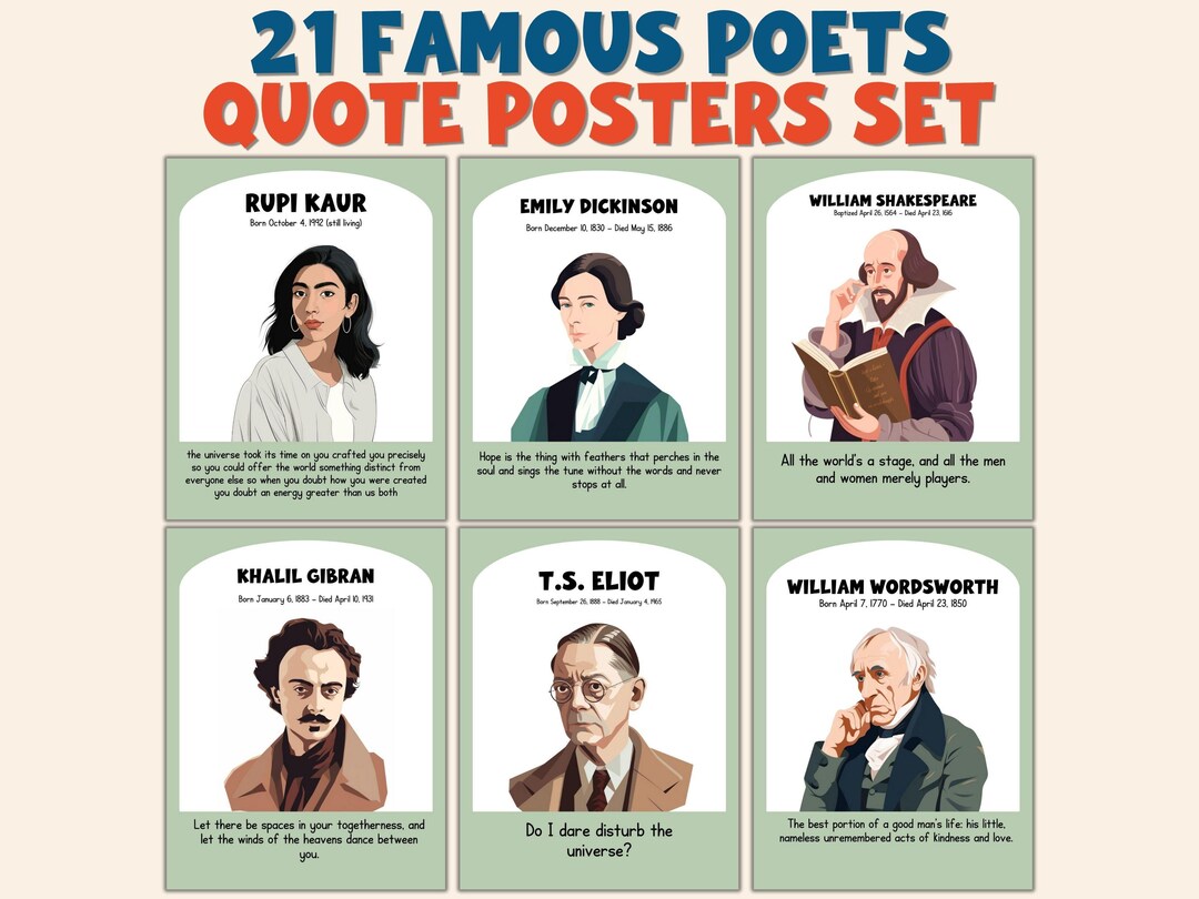 21 Famous Poets Quote Posters Set • Classroom Poetry Decor • National ...